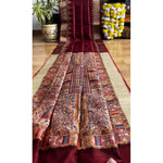 Load image into Gallery viewer, Women's Tussar Silk Madhubani Saree With Unstitched Blouse 5.5Mtr (Maroon)

