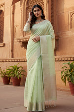 Load image into Gallery viewer, Women's Tissue Checks_With_Buttis Saree With Unstitched Blouse 5.5Mtr (Light_Green)
