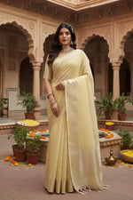 Load image into Gallery viewer, Women's Tissue Checks_With_Buttis Saree With Unstitched Blouse 5.5Mtr (Yellow)
