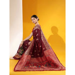 Load image into Gallery viewer, Women's Raw_Silk Woven_Motif Saree With Unstitched Blouse 5.5Mtr (Maroon)
