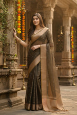 Load image into Gallery viewer, Women's Silk_Blend Butti Pattern Saree With Unstitched Blouse 5.5Mtr (Coffee)
