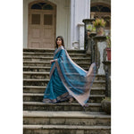 Load image into Gallery viewer, Women's Silk_Blend Butti Pattern Saree With Unstitched Blouse 5.5Mtr (Teal)

