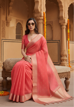 Load image into Gallery viewer, Women's Silk_Blend Butti Pattern Saree With Unstitched Blouse 5.5Mtr (Pink)
