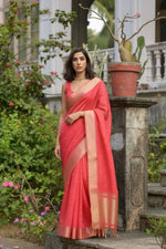 Load image into Gallery viewer, Women's Silk_Blend Butti Pattern Saree With Unstitched Blouse 5.5Mtr (Pink)
