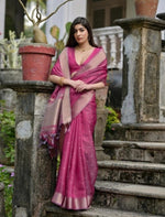 Load image into Gallery viewer, Women's Silk_Blend Butti Pattern Saree With Unstitched Blouse 5.5Mtr (Pink)
