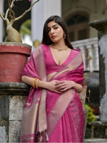 Load image into Gallery viewer, Women's Silk_Blend Butti Pattern Saree With Unstitched Blouse 5.5Mtr (Pink)

