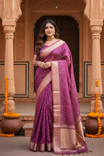 Load image into Gallery viewer, Women's Silk_Blend Butti Pattern Saree With Unstitched Blouse 5.5Mtr (Purple)
