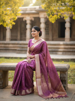 Load image into Gallery viewer, Women's Silk_Blend Butti Pattern Saree With Unstitched Blouse 5.5Mtr (Purple)
