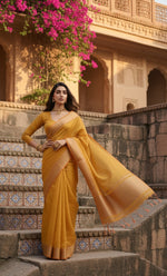Load image into Gallery viewer, Women's Silk_Blend Butti Pattern Saree With Unstitched Blouse 5.5Mtr (Mustard)
