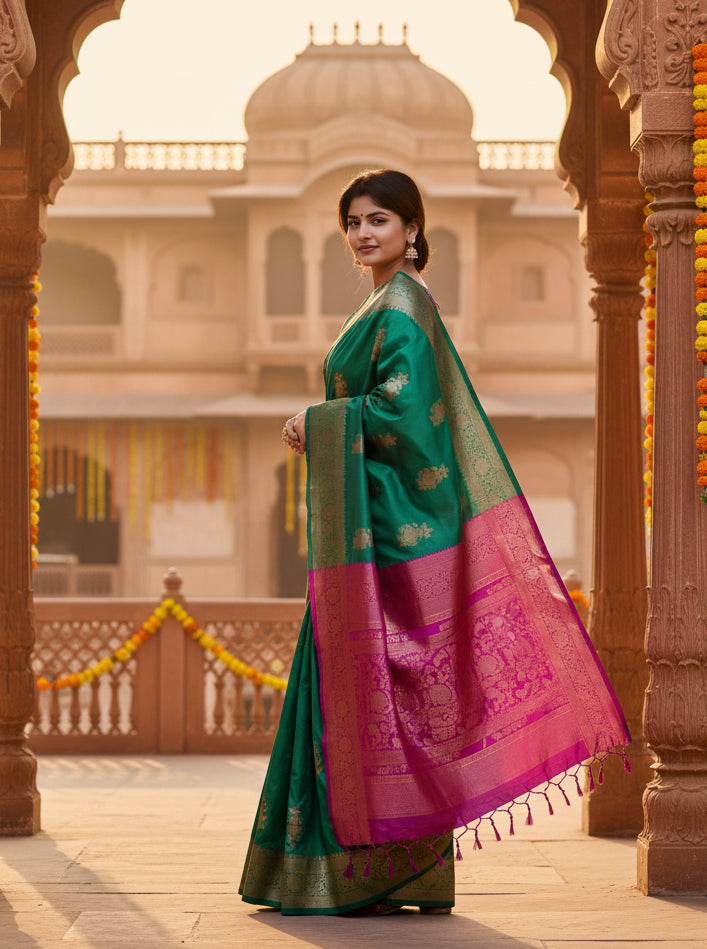 Women's katan_silk zari_weaving saree with unstitched blouse 5