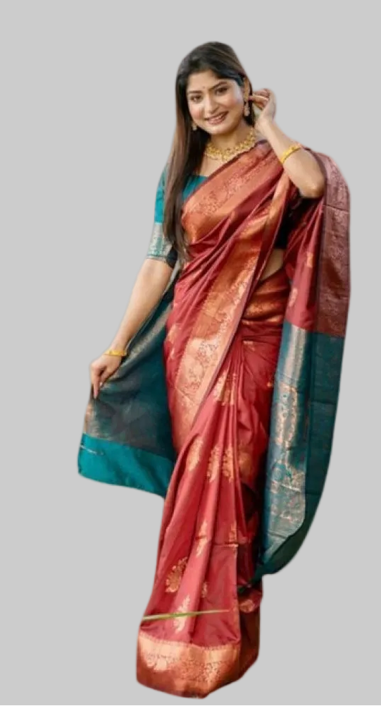 Women's Katan_Silk Zari_Weaving Saree With Unstitched Blouse 5.5Mtr (Maroon)