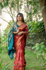 Load image into Gallery viewer, Women's Katan_Silk Zari_Weaving Saree With Unstitched Blouse 5.5Mtr (Maroon)
