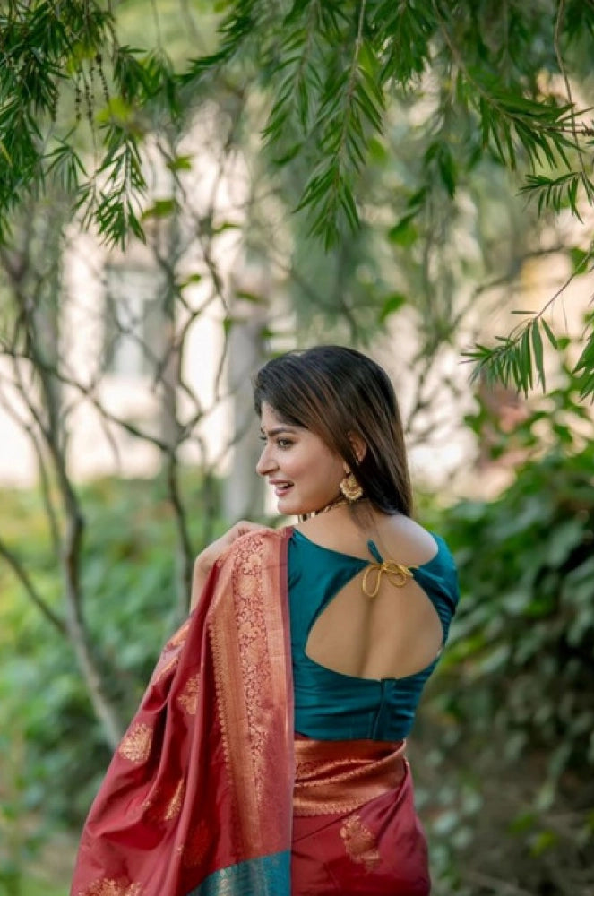 Women's katan_silk zari_weaving saree with unstitched blouse 5