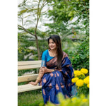 Load image into Gallery viewer, Women's Katan_Silk Zari_Weaving Saree With Unstitched Blouse 5.5Mtr (Navy_Blue)
