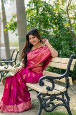Load image into Gallery viewer, Women's Katan_Silk Zari_Weaving Saree With Unstitched Blouse 5.5Mtr (Pink)
