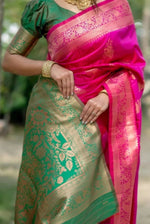 Load image into Gallery viewer, Women's Katan_Silk Zari_Weaving Saree With Unstitched Blouse 5.5Mtr (Pink)
