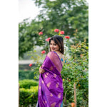 Load image into Gallery viewer, Women's Katan_Silk Zari_Weaving Saree With Unstitched Blouse 5.5Mtr (Purple)
