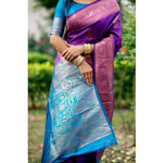 Load image into Gallery viewer, Women's Katan_Silk Zari_Weaving Saree With Unstitched Blouse 5.5Mtr (Purple)
