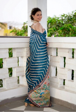Load image into Gallery viewer, Women's Faux_Tussar_Silk Geometric_Print Saree With Unstitched Blouse 5.5Mtr (Blue)

