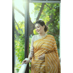 Load image into Gallery viewer, Women's Faux_Tussar_Silk Geometric_Print Saree With Unstitched Blouse 5.5Mtr (Mustard)
