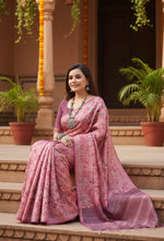 Load image into Gallery viewer, Women's Faux_Tussar_Silk Abstract_Print Saree With Unstitched Blouse 5.5Mtr (Pink)

