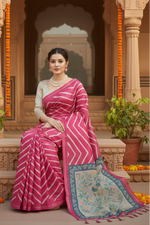 Load image into Gallery viewer, Women's Faux_Tussar_Silk Geometric_Print Saree With Unstitched Blouse 5.5Mtr (Light_Pink)
