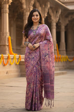 Load image into Gallery viewer, Women's Faux_Tussar_Silk Abstract_Print Saree With Unstitched Blouse 5.5Mtr (Purple)
