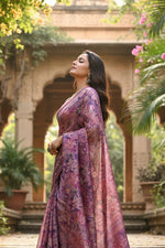 Load image into Gallery viewer, Women's Faux_Tussar_Silk Abstract_Print Saree With Unstitched Blouse 5.5Mtr (Purple)
