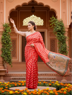Load image into Gallery viewer, Women's Faux_Tussar_Silk Geometric_Print Saree With Unstitched Blouse 5.5Mtr (Red)

