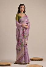 Load image into Gallery viewer, Women's Blended_Cotton Floral Motifs And Woven Buttas Saree With Unstitched Blouse 5.5Mtr (Lavender)
