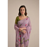 Load image into Gallery viewer, Women's Blended_Cotton Floral Motifs And Woven Buttas Saree With Unstitched Blouse 5.5Mtr (Lavender)
