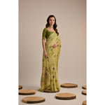 Load image into Gallery viewer, Women's Blended_Cotton Floral Motifs And Woven Buttas Saree With Unstitched Blouse 5.5Mtr (Light_Green)
