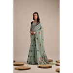 Load image into Gallery viewer, Women's Blended_Cotton Floral Motifs And Woven Buttas Saree With Unstitched Blouse 5.5Mtr (Teal)
