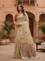 Load image into Gallery viewer, Women's Blended_Cotton Floral Saree With Unstitched Blouse 5.5Mtr (Beige)
