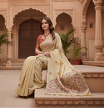 Load image into Gallery viewer, Women's Blended_Cotton Floral Saree With Unstitched Blouse 5.5Mtr (Beige)
