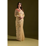 Load image into Gallery viewer, Women's Blended_Cotton Floral Saree With Unstitched Blouse 5.5Mtr (Beige)
