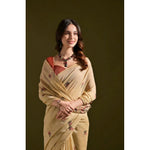 Load image into Gallery viewer, Women's Blended_Cotton Floral Saree With Unstitched Blouse 5.5Mtr (Beige)
