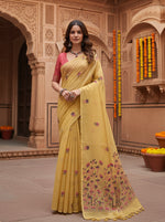 Load image into Gallery viewer, Women's Blended_Cotton Floral Saree With Unstitched Blouse 5.5Mtr (Mustard)
