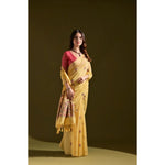 Load image into Gallery viewer, Women's Blended_Cotton Floral Saree With Unstitched Blouse 5.5Mtr (Mustard)
