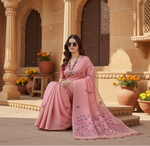 Load image into Gallery viewer, Women's Blended_Cotton Floral Saree With Unstitched Blouse 5.5Mtr (Pink)
