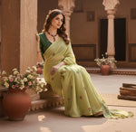 Load image into Gallery viewer, Women's Blended_Cotton Floral Saree With Unstitched Blouse 5.5Mtr (Light_Green)
