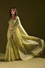 Load image into Gallery viewer, Women's Blended_Cotton Floral Saree With Unstitched Blouse 5.5Mtr (Light_Green)
