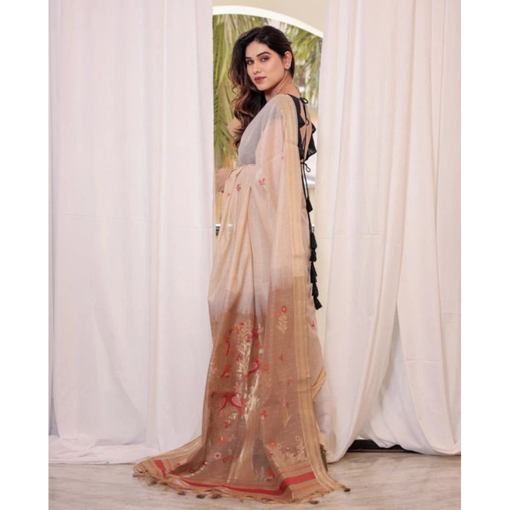 Women's blended_cotton woven_motifs saree with unstitched blouse 5