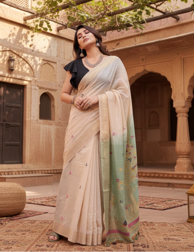 Pid 65694 generic women s blended cotton woven motifs saree with unstitched blouse 5 5 mtr rama gre 1000x1000_9e35ef05 cf3f 4e8d b3b4 4f717c4924c7