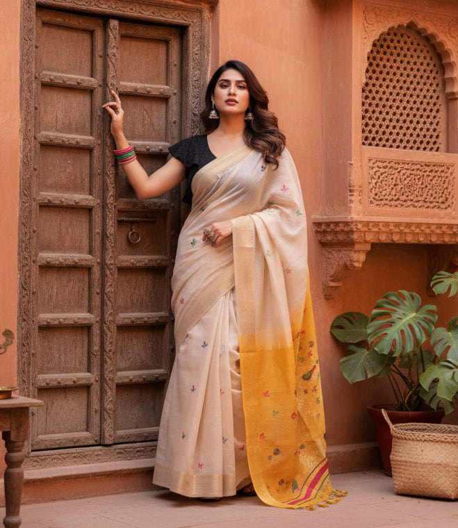 Pid 65695 generic women s blended cotton woven motifs saree with unstitched blouse 5 5 mtr yellow 1000x1000