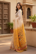 Load image into Gallery viewer, Women's Blended Cotton Woven_Motifs Saree With Unstitched Blouse 5.5Mtr (Yellow)
