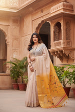 Load image into Gallery viewer, Women's Blended Cotton Woven_Motifs Saree With Unstitched Blouse 5.5Mtr (Yellow)
