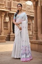 Load image into Gallery viewer, Women's Blended Cotton Floral Weaving Pattern Saree With Unstitched Blouse 5.5Mtr (Pink)
