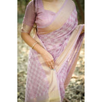 Load image into Gallery viewer, Women's Silk Blend Checked Saree With Unstitched Blouse 5.5Mtr (Lavender)

