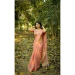 Load image into Gallery viewer, Women's Silk Blend Checked Saree With Unstitched Blouse 5.5Mtr (Peach)
